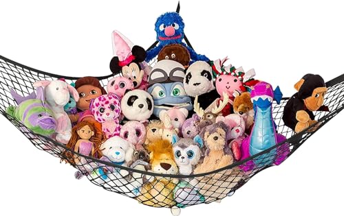 Stuffed Animal Hammock XL | Corner Stuffed Animal Storage & Plushie Net | Extra Large Toy Hammock for Stuffed Animals | Easy Hang, Hardware Included | Black Bedroom Decor | by Lilly's Love - color: Black, size: 1 Pack (XL) - 79" x 63" x 63"