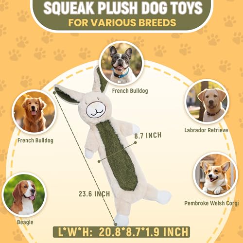 Squeaky Dog Toys for Small & Medium Breeds, Soft No Stuffing Interactive Puppy Teething Chewing Toy with Crinkle Paper, Best Birthday, Christmas, Halloween, Easter Gift, Flat Rabbit - color: Rabbit
