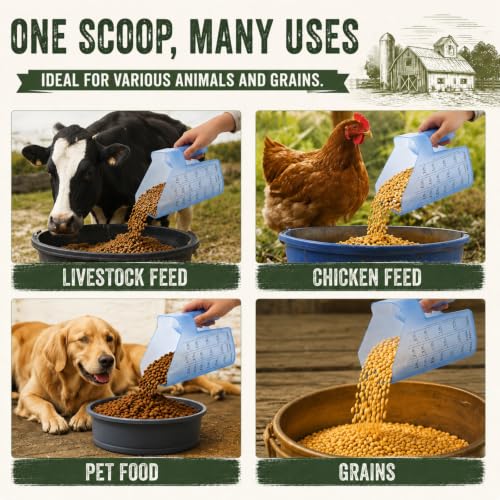 Uiifan 2 Pcs 3 Quart Horse Feed Scoop with Measurements, Heavy Duty Plastic Livestock Measuring Scoop for Grain, Pellets, Oats, Sweet Feed, Goat, Sheep and Cattle Supplies (Blue) - style: Blue