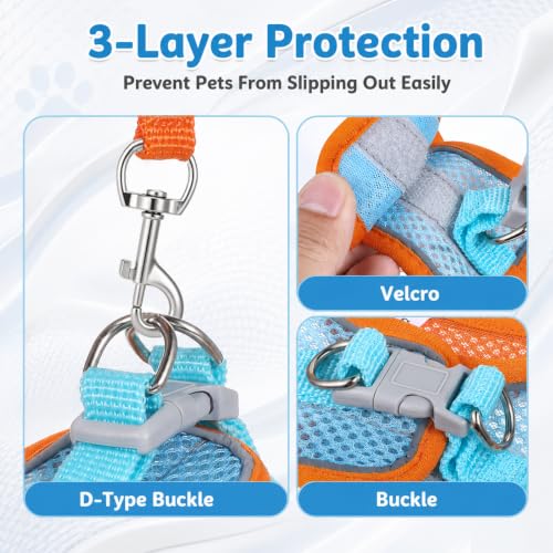Rabbit Harness and Leash Set Adjustable Cute Bunny Collar | Small Pet Cute Vest Harness-Leash Double Buckle with Reflective Strips Pets Stuff for Rabbit Guinea Pig Duck Stuffed Animal
