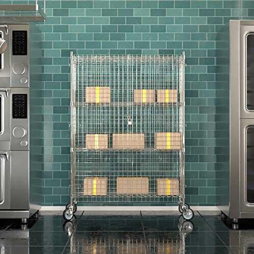 Commercial Grade NSF Listed Metal Wire Mesh Storage Chrome Mobile Security Cage Kit, 18" x 48" x 70", Perfect for Warehouse, Grocery Store, Restaurant, Dishroom - color: Chrome, size: 18" x 48" x 69"