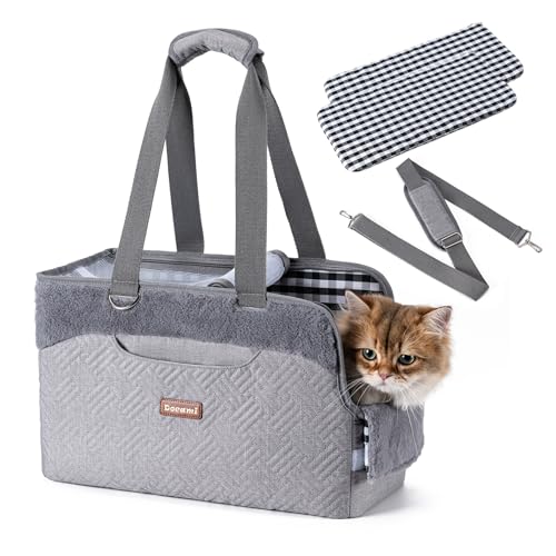 Cat Carrier Bag for Pets Up to 15 Lbs, Fully Open Mesh Roof, Side Vent & 3 Storage Pockets, Cat Dog Crate Travel Bag, Portable & Comfort Soft-Sided Dog Travel Bag, Grey