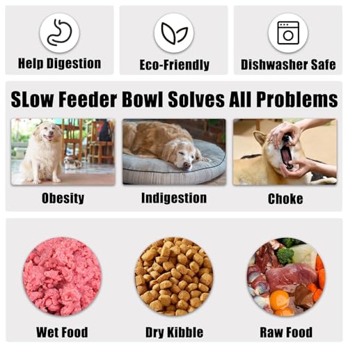 Slow Feeder Dog Bowls Small Breed, Dog Food Bowl Small Anti-Choking Bloat Stop Puzzle Healthy Eating Bowl (Gray, 1 Cup) - color: Gray, size: 1 Cup