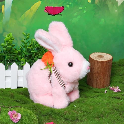 Easfan Walking Pink Bunny Interactive Plush Toy with Sounds for Kids 7" | Hopping ears, moving educational pet, Easter birthday holiday gift, for girls toddlers - style: Bunny_Pink_Carrot