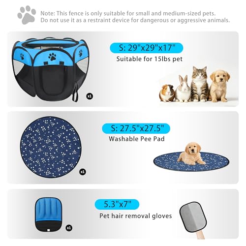 Whelping Box for Cats, Pop-up Playpen for Kittens and Mom with Washable Starry Moon Pad & Grooming Glove, 3-in-1 Portable Cat Delivery Room & Pet Nursery Pen for Indoor Cats Dogs - size: S-29"x29"x18"