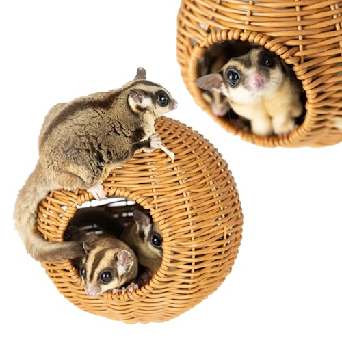 NEOUZA Sugar Glider Pouch Pet Glider Cage Sleep Bag for Small Animals Squirrels Marmosets Rats Hamsters, Metal Frame PP Rattan Durable Water Resistant Non Toxic Safe Material