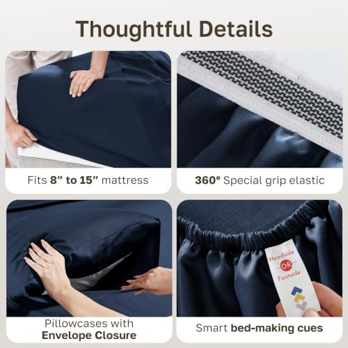 California Design Den 100% Egyptian Cotton Full Size Bed Sheet Set | Backed by Good Housekeeping Seal, Light & Airy Soft Sateen, 15" Deep Pocket, All-Around Elastic, 4pc Set - Dark Denim Blue - color: Dark Denim Blue, size: Full