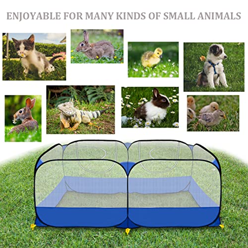 Small Animals Playpen,Reptiles Cage,Chicken Run Coop Chicken Playpen Breathable Transparent Pet Playpen Pop Open Outdoor/Indoor Exercise Fence,Portable Yard Fence (Blue)