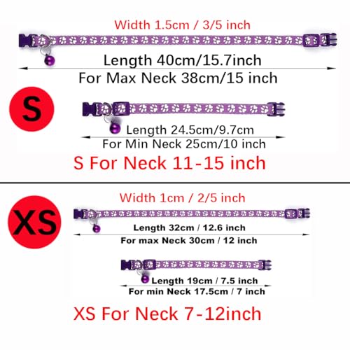 Puppy Collar with Bell, 2-Pack Basic & Reflective Cat Collar with Bells for XXS Xs Small Pet Dogs Boy Tiny Kitten Male Animal, Blue Neck 7-12 inch | Paw Print & Reflective Style, Removable bell, Adjustable, For XXS XS Tiny Male Dogs & Boy Cats Kitten,10 C