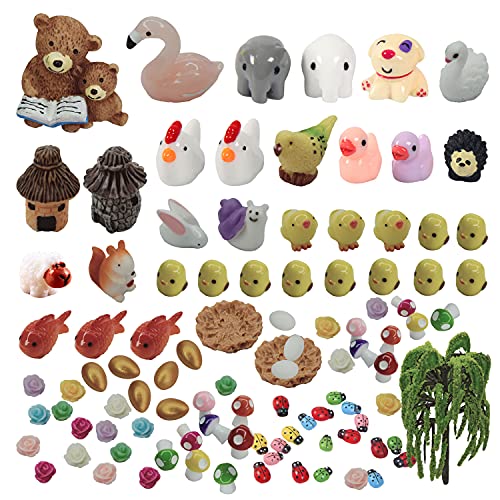 JKanruh 101 Pieces Miniature Animals,Fairy Garden Accessories,Miniature Toy Animals Ornament Kits Set for DIY,Fairy Garden House,DIY Terrarium,Flower Pots Ornaments,Craft Decor …