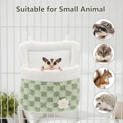 Litewoo Sugar Glider Sleeping Pouch Winter Warm Plush Hamster Sleeping Bag Bed Hideout Hanging Nest Bed for Small Animal Sugar Glider Rat Hamster Squirrel Chipmunk Hedgehog (Green) - color: Green