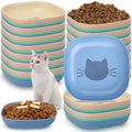 Tioncy 24 Pcs Fatigue Relief Cat Bowl 5.7 Inch Shallow Cat Food Dish Wide and Small Pet Wet Feeding Bowl for Kitten Short Legged Kitten Ferrets Feral Small Animals (Blue, Green, Pink, Beige,Cute) - color: Blue, Green, Pink, Beige, style: Cute