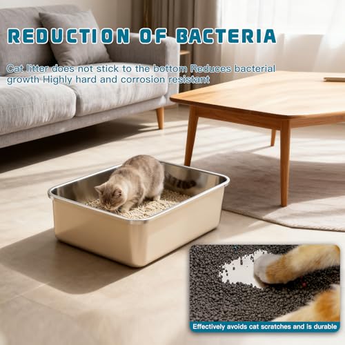 Large Stainless Steel Cat Litter Box, High Sides No-Splash,1 Pack | Easy Clean Non-Stick Pan For Adult Cats or Kitty/Kitten, Rust-Proof, No Smell, Easy to Clean