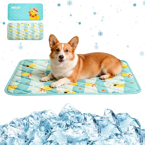 Pet Summer Cooling Blanket - 22.8" x 35.0" Double-Sided Mat Dog Puppy Self ice Cat Pad Bed Cover for Home Outdoor Sofa Sleeping Washable Portable Lightweight Small Medium Large (Blue Duck, S) - color: Blue Duck