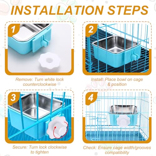 Crate Dog Bowl, Removable Stainless Steel Pet Cage Hanging Anti-Overturn Food Water Feeder Cage Cup (Square, Dark Blue, 17.7oz), Intended for Puppies/Cat/Rabbit/Bird - color: Dark Blue, size: 5.7"(17.7oz)
