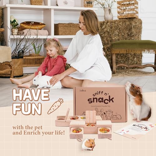 SoulThink® Interactive Wooden Pet Rabbit Toys - Sniff n' Snack Bunny Chew Toys for Rabbit Treats, Suited as Guinea Pig, Hamster for Boredom, Bunny Toys for Rabbits Keep Busy (2 Sets) - style: Sniff n' Snack - Beginner