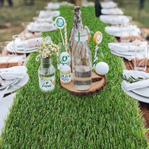 GLOBREEN Artificial Grass Squares Table Placemats for Easter Golf Party Decorations - Green Fake Grass Turf Table Mats Centerpiece for Woodland Picnic Decor Party, Dining, Wedding - size: 12" x 12"/4PCS