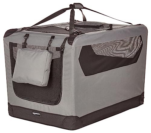 Amazon Basics Portable Folding Soft Pet Dog Crate Carrier Kennel for Large Dogs, Easy to Clean, 36 x 24 x 24 inches, Grey - color: GREY, size: 36.0"L x 23.4"W x 24.0"H