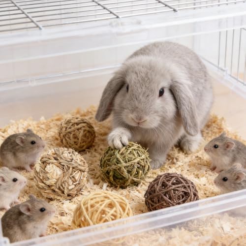 1pc Bunny Chew Grass Balls, Rolling Chew Toys for Small Animals, Natural Chew Grass Toys and Bunny Treats for Rabbits, Guinea Pigs, Hamsters, Mice Teeth Grinding(Random)