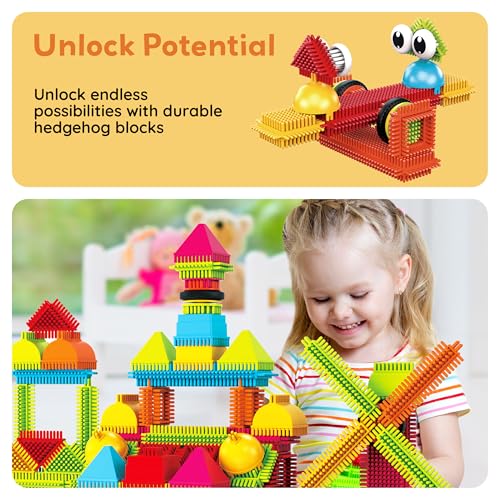 PicassoTiles Toys 112 Piece Hedgehog Blocks STEM Building Tiles Set Construction Learning Toy Stacking Interlock Block, Creativity Beyond Imagination, Inspirational, Recreational, Educational PTB112 - color: 112pc Hedgehog
