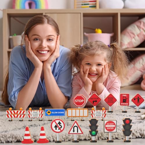 Blosssound Wooden Toys Set for Preschool Classroom - Multicultural Career People Blocks Educational Wooden Play for Kids Learning Toys Play Games Activity Supplies(26 Pcs,Construction Signals) - style: Construction Signals