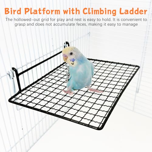 BNOSDM Stainless Steel Grid Platform for Parakeet 4 PCS Bird Perches Platform Parrot Stand with Climbing Ladder Bird Cage Accessories for Small to Large Birds (L)