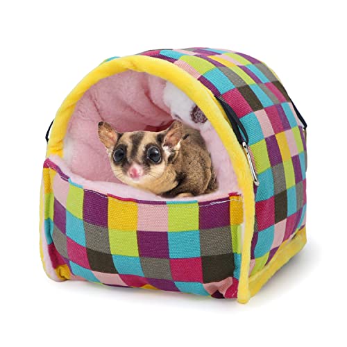 Wontee Hamster Bed Hideout Sugar Glider Hammock Small Animal Warm Bed House for Hamsters Hedgehogs Sugar Glider Gerbils Mice (Large, Colorful Plaid) - color: Colorful Plaid, size: Large