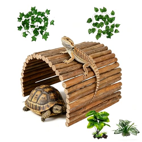 Bearded Dragon Tank Accessories,Reptile Hide Bearded Dragon Hide Wooden Bridge Tortoise Habitat Accessories Basking Platform Hideout for Tortoise Snake Ball Python Lizard Crested Gecko(19.7 x 8.8)
