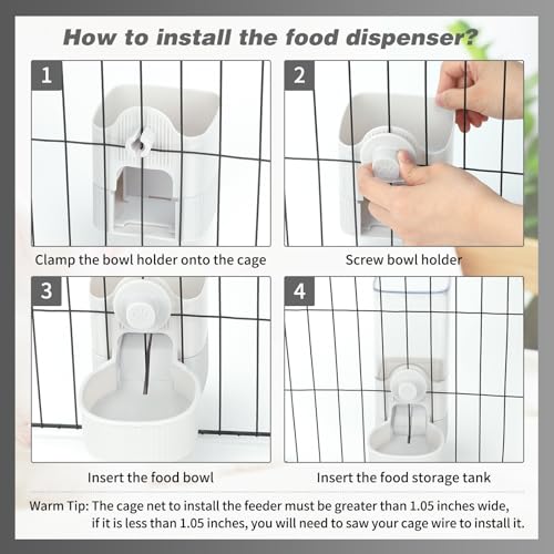 YUEPET Rabbit Water Dispenser and Food Feeder, Automatic Bunny Feeder, Grey | Rabbit Food Dispenser, 1200 mL Feeder, 520 mL Waterer, Floor-Standing or Cage-Mount Design, Removable Parts - color: Grey