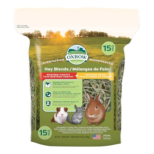 Oxbow Western Timothy & Orchard Grass Hay Blends for Small Pets, High-Fiber, Hand-Sorted Rabbit & Guinea Pig Hay, All Natural Grass Blend for Chinchillas, Bunnies & Guinea Pigs, Made in USA, 15 oz | Oxbow Timothy Hay, Bunny Hay For Rabbits, Guinea Pigs, B