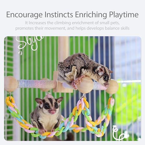 Sugar Glider Climbing Toys Haning Swing Sugar Glider Cage Accessories | Natural Wood Climbing Toys Sugar Glider Accessories Rat Enrichment Toys for Small Animals Rat and Birds(Swing Style) - style: Swing Style