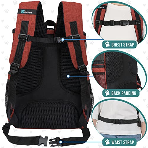 PetAmi Dog Backpack Carrier, Airline Approved 4-Way Entry Cat Backpack Carrier, Ventilated Mesh, Collapsible Pet Carrier for Small Puppy, Kitten, Hiking, Travel Car, Vet, up to 18 lbs, Red - color: Red