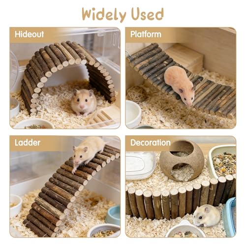 Hamiledyi 2 PCS Natural Wood Hamster Bridge, Bendable Climbing Ladder Small Animal Cage Accessories for Dwarf Hamster, Gerbils, Mice, Sugar Glider (15.7×5.9 in) - size: 15.7" × 5.9" (2 pcs)