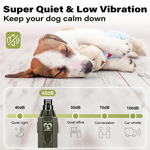 Casfuy 6-Speed Dog Nail Grinder - Newest Enhanced Pet Nail Grinder Super Quiet Rechargeable Electric Dog Nail Trimmer Painless Paws Grooming & Smoothing Tool for Large Medium Small Dogs (Army Green) - color: Army Green