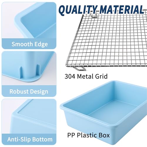 Oncpcare Extra Large Rabbit Litter Box with Metal Grate, Deep Bunny Potty Pan with High Side Wall and Removable Raised Grid for Large Rabbits, Guinea Pigs, Ferrets, Chinchillas(19”x14”x5”, Blue) - size: L (19”x14”x5”)