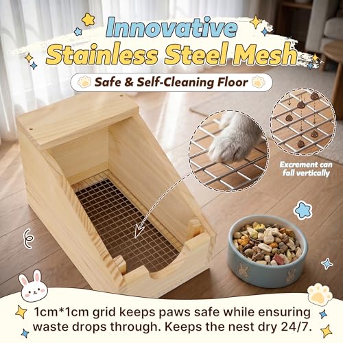 16" Wooden Rabbit Nesting Box with Stainless Steel Mesh Floor, 2cm Thick Natural Pine Bunny Breeding Box, Secure Rabbit Birthing Box & Hideout for Hutch, Easy-Clean Nesting House (1 Pcs) - color: 1 Pcs