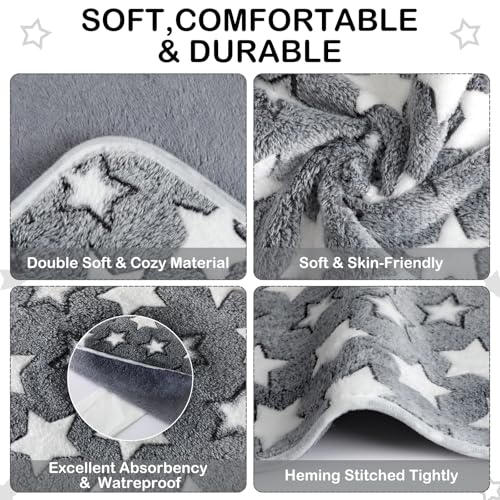 Tudomro 8 Pcs Absorbent Guinea Pig Blankets Washable Small Animal Fleece Bedding Cage Liners Reusable Pet Sleep Mat Pad Cover for Ferret Chinchilla Furniture Protection(Grey Star,12 x 12 Inch) - size: 12 x 12 Inch