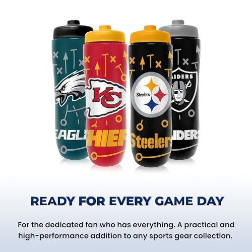 Party Animal NFL Football Squeeze Bottle, 32 oz, Buffalo Bills | Slim, lightweight BPA-free sports water bottle with quick-flow squeeze; fits backpacks & cup holders for kids or adults - color: Buffalo Bills