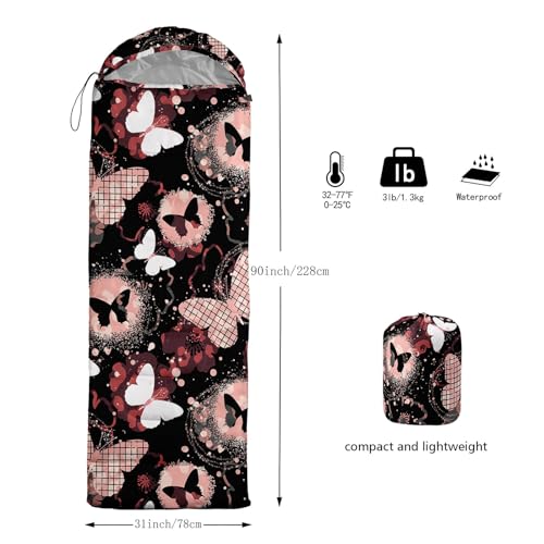 Kids Sleeping Bag for Boys Girls,3D Basketball Print-Lightweight Warm Portable Outdoor Indoor-Waterproof Cold Weather Resistant Sleeping Bag for Camping Hiking - color: Butterflies