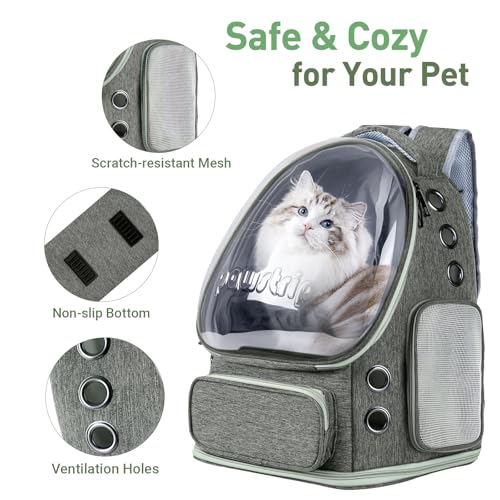 Cat Backpack Carrier Clear Bubble Window for Cats & Small Dogs up to 15 lb | Large Space Breathable Foldable Pet Carrier Airline Approved, Mesh Entry Safety Tether Washable Pad, Travel Hiking Outdoor - color: Gray