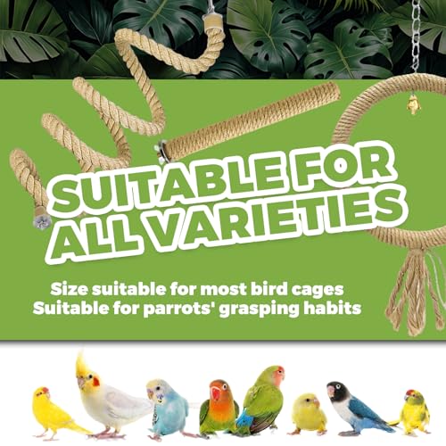 3 Pcs Bird Rope Perches Jute Rope, Bendable Parrot Bird Perch Rope Stand for Cage, Stand Climbing Stand Toy for Cockatiels, Lovebirds, Budgies, Parakeets - color: dark brown hemp rope