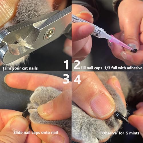 joyous 120pcs Black Kitten Cat Nail Caps Original Factory Set with Cat Nail Clipper-Soft Paws Cat Claw Covers for Indoor Kitty, Anti-Scratch and Protects Furniture & Skin, Cat Nail Covers (M) - size: M