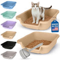KittyGohere Senior Cat Litter Box Small with Scoop, 2 Pack Beach Sand | Open Top Low Entrance Kitty Litter Box With With Long-handle Jumbo Scoop, Lightweight & Durable Litters Box, Made in USA - color: Beach Sand, size: Small(2 Pack) with Scoop