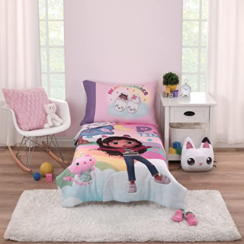 DreamWorks Gabby's Dollhouse Dream It Up Pink and Purple Kitty Fairy 2 Piece Toddler Sheet Set - Fitted Bottom Sheet and Reversible Pillowcase - color: Gabby's Dollhouse Dream It Up