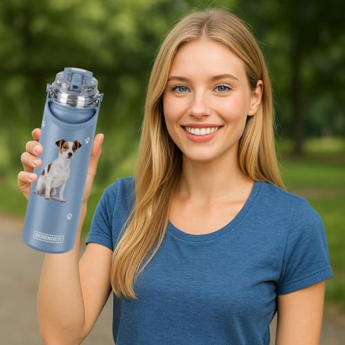 SERENGETI 24 Oz Water Bottle Stainless Steel with Spill Proof Lid - Double walled Vacuum Insulated water flask - Realistic 3D Print of your favorite dog (Jack Russell Terrier) - color: Jack Russell Terrier
