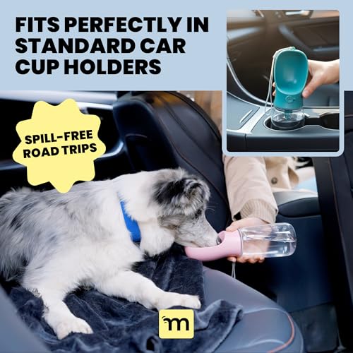 MalsiPree On the Go Dog Water Bottle - 12 oz Pink, Leak-Proof | 12oz leak-proof bottle & built-in bowl - one-hand use - Use for dog travel, hiking, park & beach days - color: Pink, size: 12oz - Standard