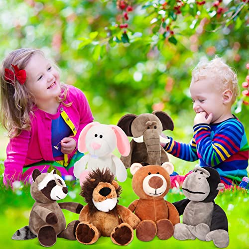Lenwen 24 Pcs Safari Stuffed Animals Bulk, 10 Inch | Jungle Plush Animals Bulk, Lion Elephant Giraffe Zebra Panda, Soft Stuffed Toys, Jungle Party Favors