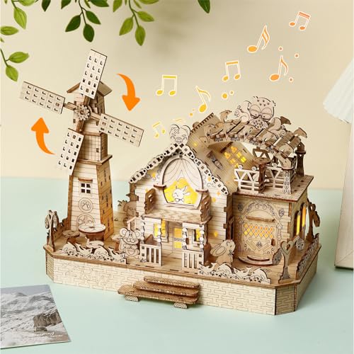 3D Wooden Puzzle for Adults, Animals Forest Party DIY Wooden Music Box with LED Light, Self-Assembly Mechanical House Building Kit Handicraft, Birthday Gift for Women Men, Home Decor, 174 pcs - style: Forest Party House
