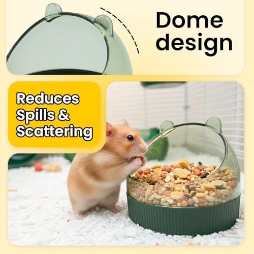 Cute Hamster Food Bowl Brown, Spill Resistant Dome Pet Feeding Dish for Small Animals, Easy Clean Durable Bowl (Green) - color: Green