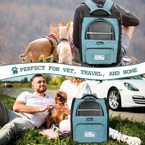 PetAmi Dog Backpack Carrier Airline Approved Cat Pet Puppy Bag, Turquoise | Ideal for Small Medium Large Pet up to 18 lb, 2 Side Entry Structured No-Collapse Frame, Ventilated Bookbag for Hiking Travel - color: Sea Blue